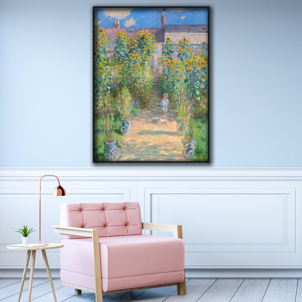 Claude Monet Wall Art Print - The Artists Garden at Vetheuil Poster - Landscape Canvas Paintin - Sunflower Picture