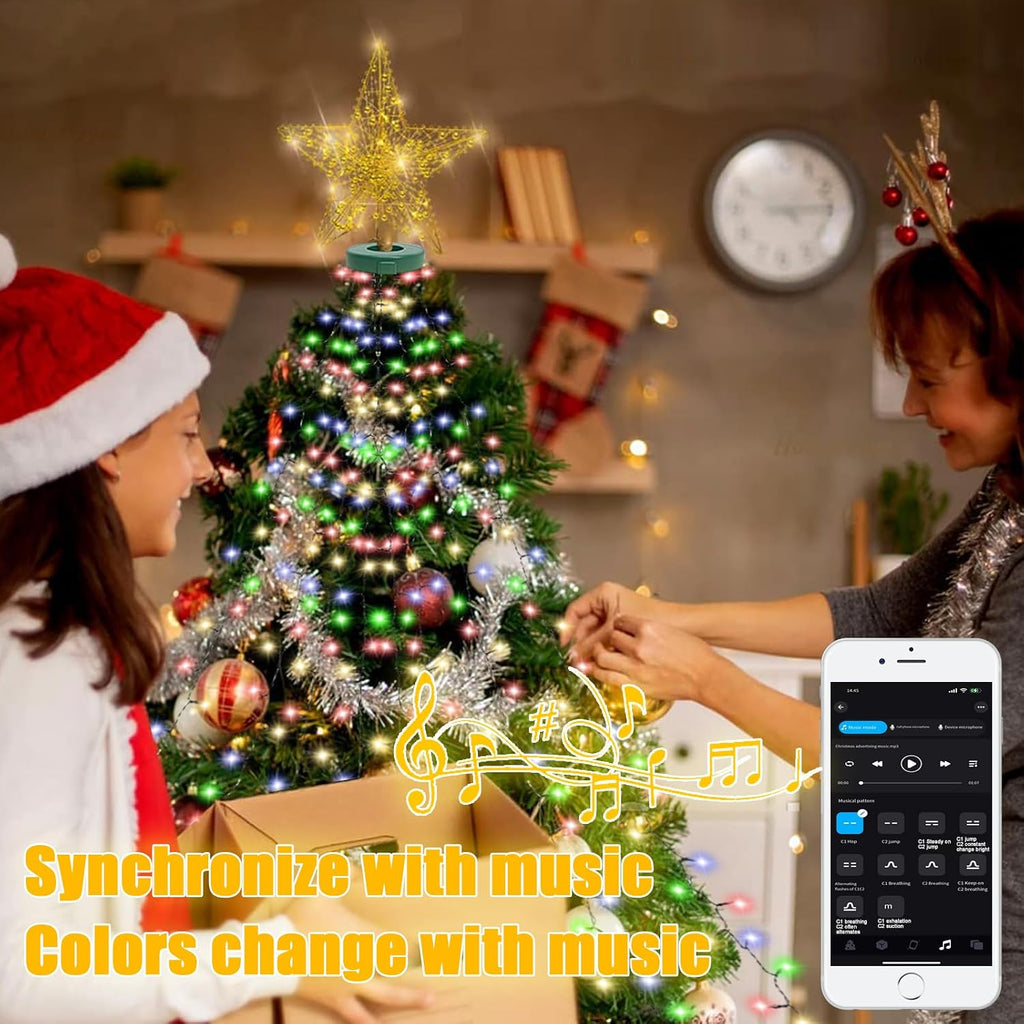 Smart Christmas Tree Lights with Ring, APP Control Music Sync 6.56Ft x 16 Lines String 400 LED Indoor Outdoor
