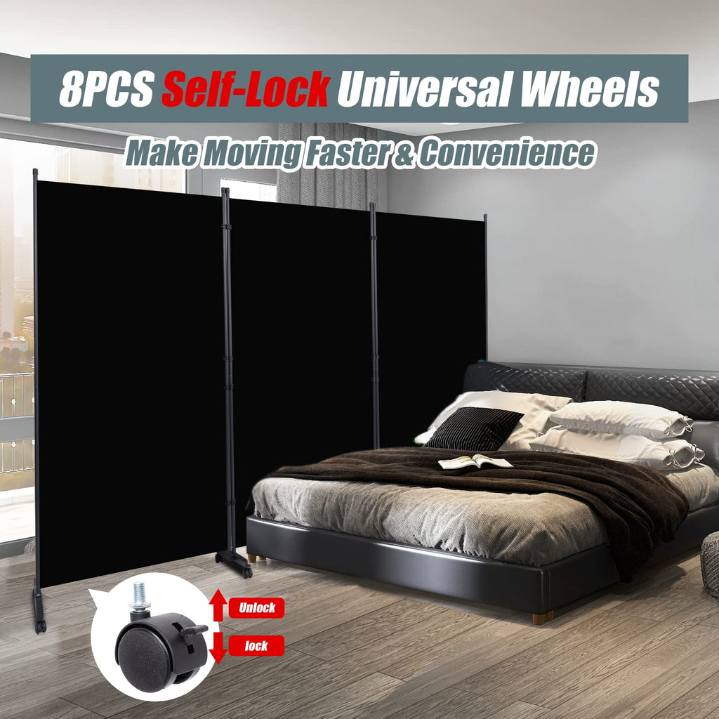 Room Divider 102'' Wide Folding Privacy Screen, 3 Panel Wall Divider w/Wheel