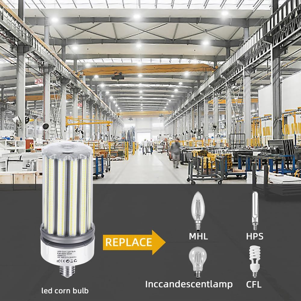 350W LED Corn Bulb 2 Pack, 1100W Equivalent, E39 Mogul Base Bulbs, 45,500 Lumen Replacement Metal Halide/HID/HPS