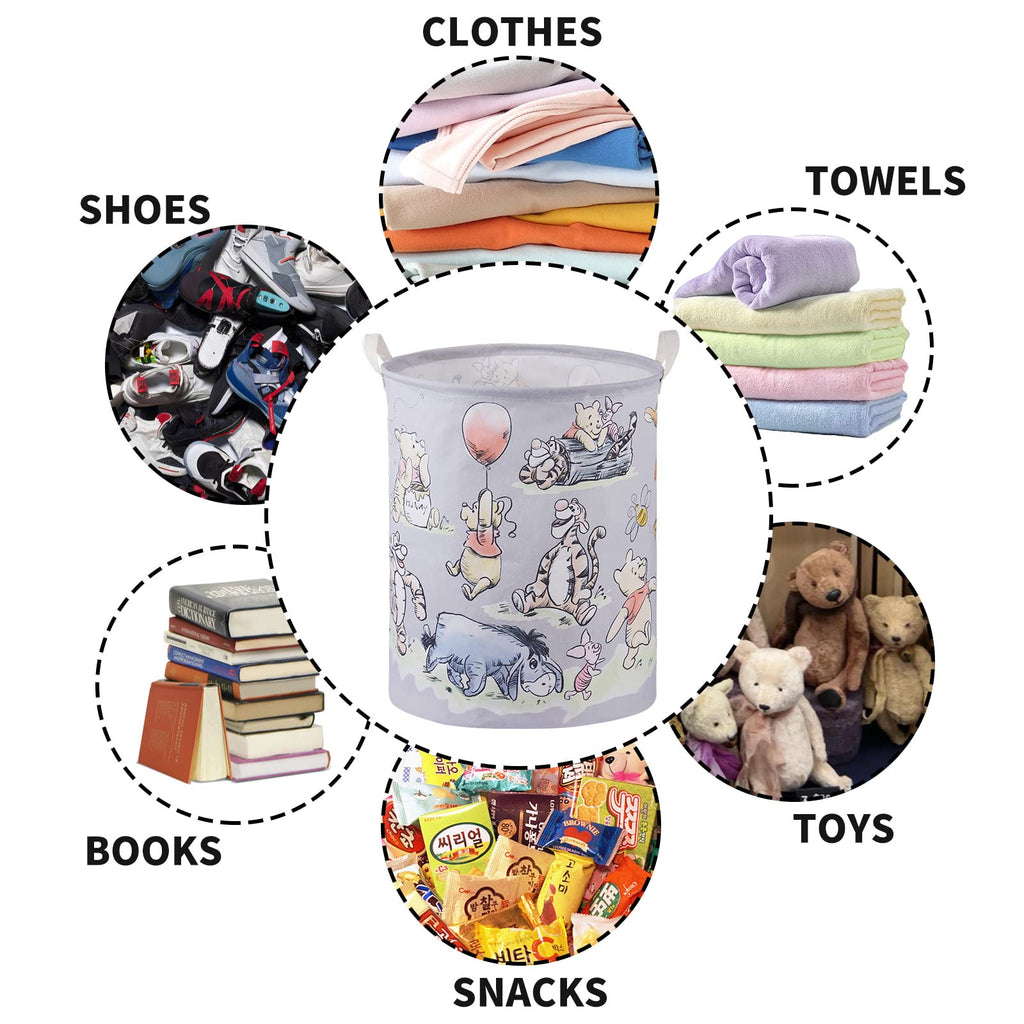 Bear Storage Basket, Nursery Large Hamper Canvas Laundry Basket Foldable With Waterproof Pe Coating,For Kids Boys And