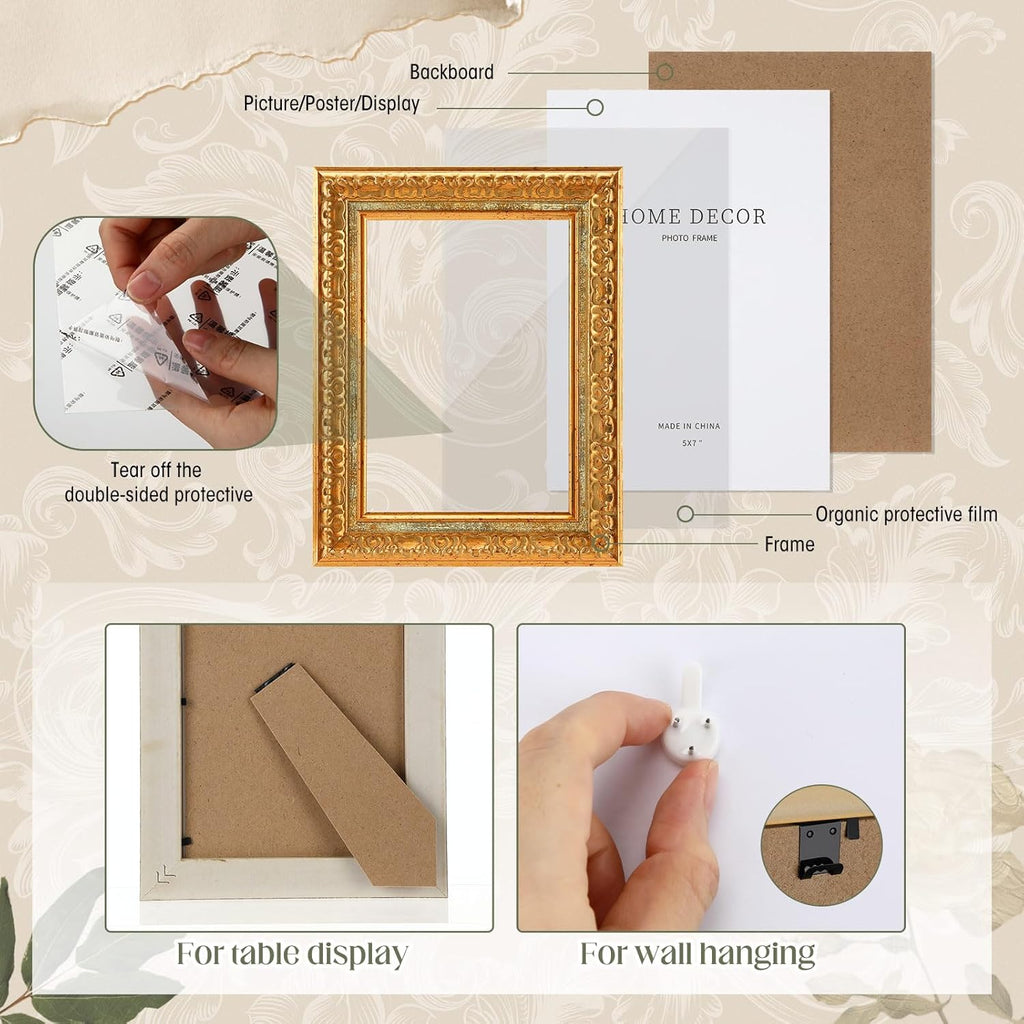 20 Pack Vintage Picture Frames for Wall,Simple Style | Tabletop Display Ornate, French Country Frames, Farmhouse