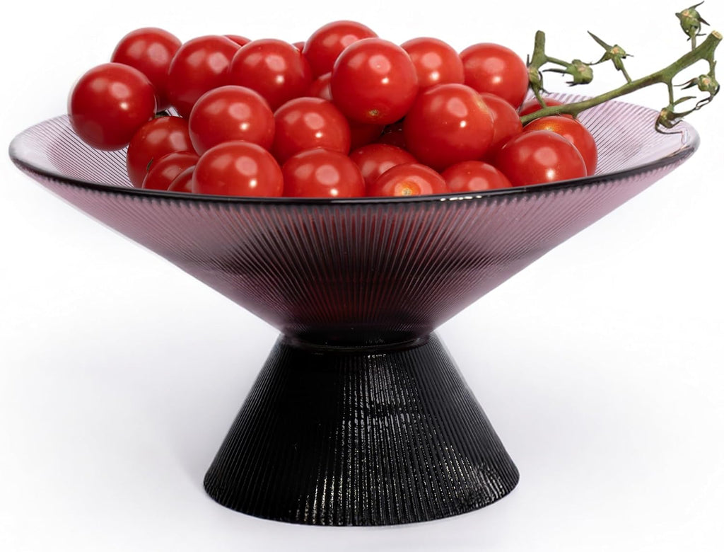 Tapered Glass Decorative Bowl(Purple), 9.8 Inches Handblown Glass Bowl with Modern Two-Tone Cone Shape,Decorative