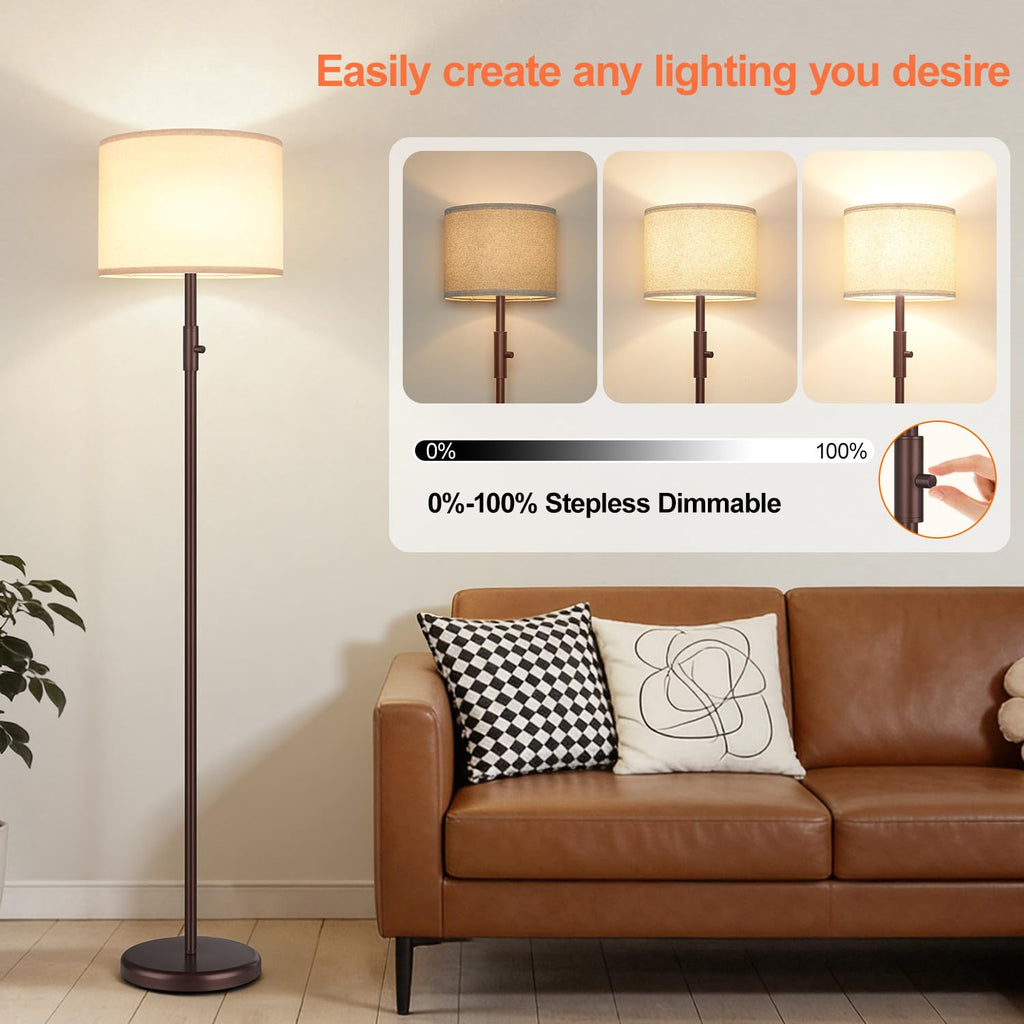 Upgraded】 Dimmable Floor Lamp, Modern Floor Lamps, Standing Lamp with Linen Shade, Tall Lamp Office Dining Room