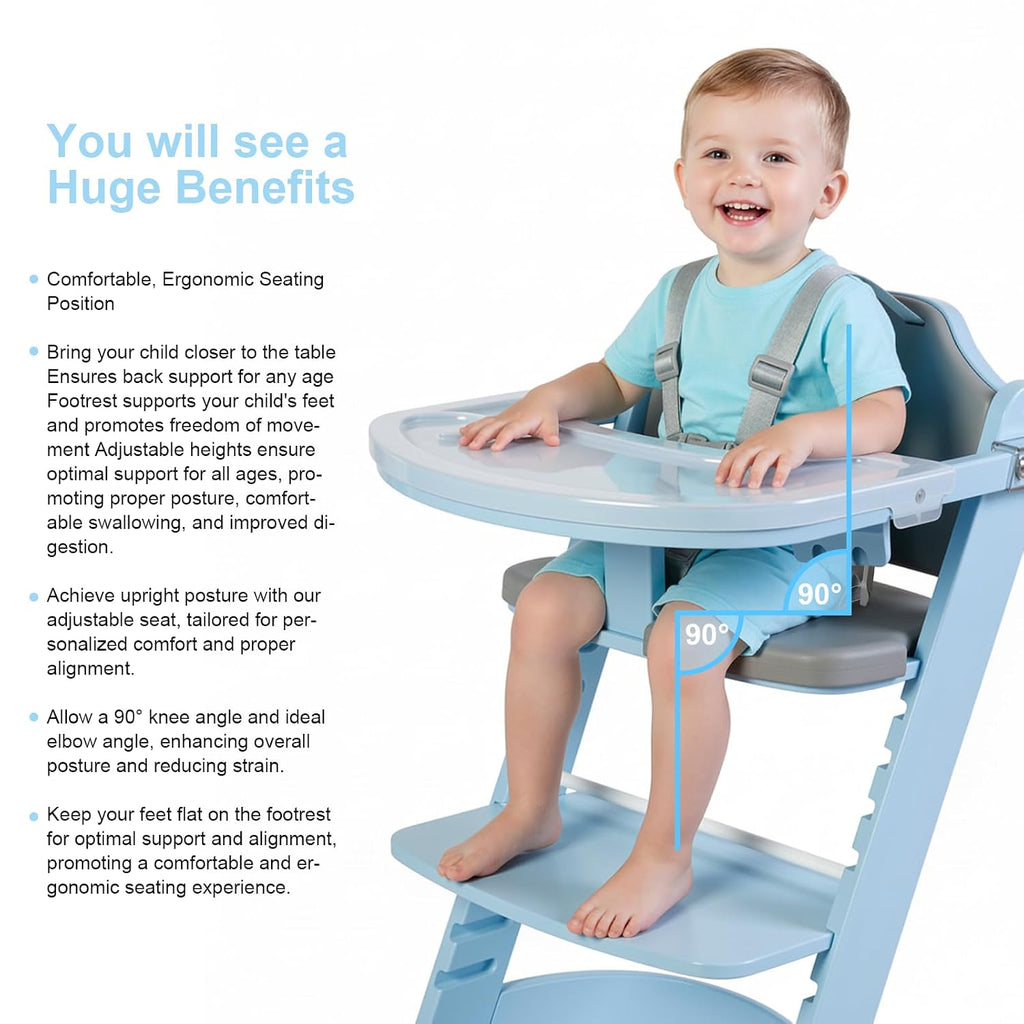 New Upgrade 3-in-1 Convertible Wooden High Chair for Babies & Toddlers 10 Levels Adjustable 3-Tier Remove 2