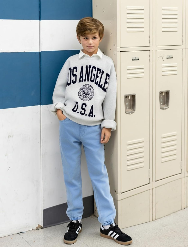 Boys Baggy Jeans, Stretch Waist Sweatpant Jeans for Boys, Denim Joggers for Growing Child, School Attire