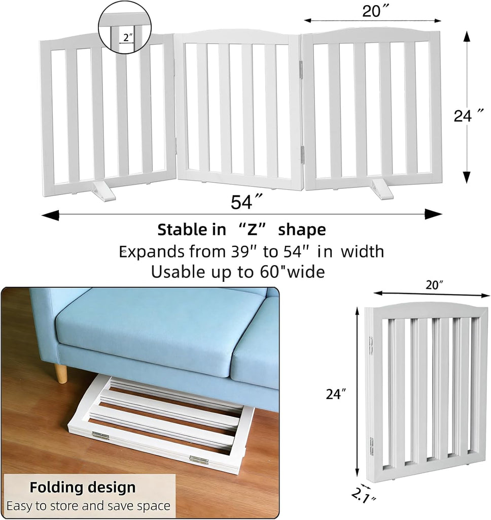 Foldable Freestanding Indoor Dog Gate Wood White Long Pet Gates Dog Fence for Stairs Puppy Gates s, Pet Fence, Puppy