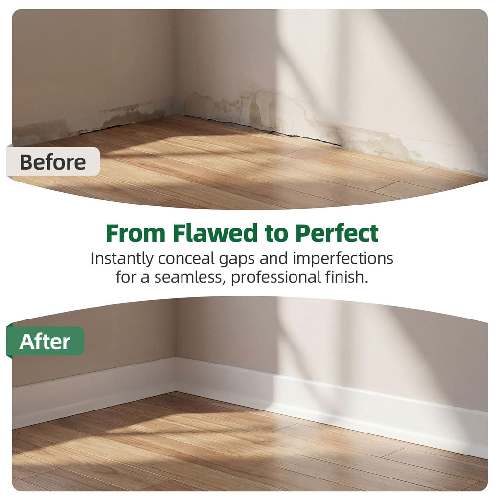 16.4ft Flexible Vinyl Baseboard Trim with Toe, Stick Wall Base
