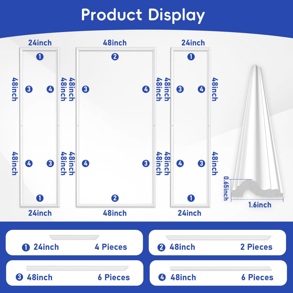 3 Sets Pre-Cut Wall Molding kit,Ready to Assemble Accent Molding Wainscoting Panels for Interior Walls Home Decor(3