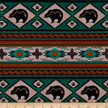 Tucson Bear Stripe Turquoise, Fabric by the Yard