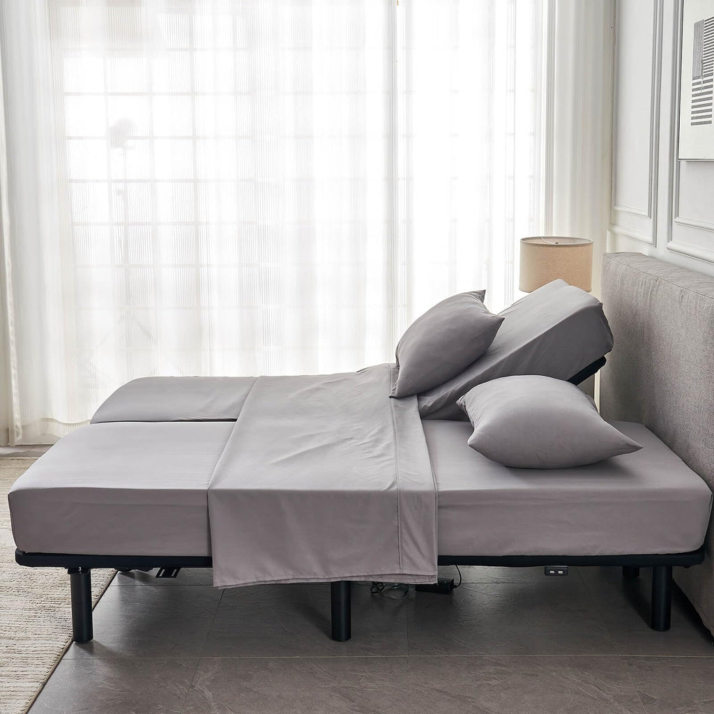 Split Queen Sheets Set for Adjustable Bed Grey