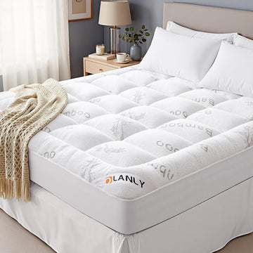 Full Bamboo Viscose Cooling Mattress Topper, White | Soft Quilted Comfort, Pillow Top Mattress Pad, Plush Down