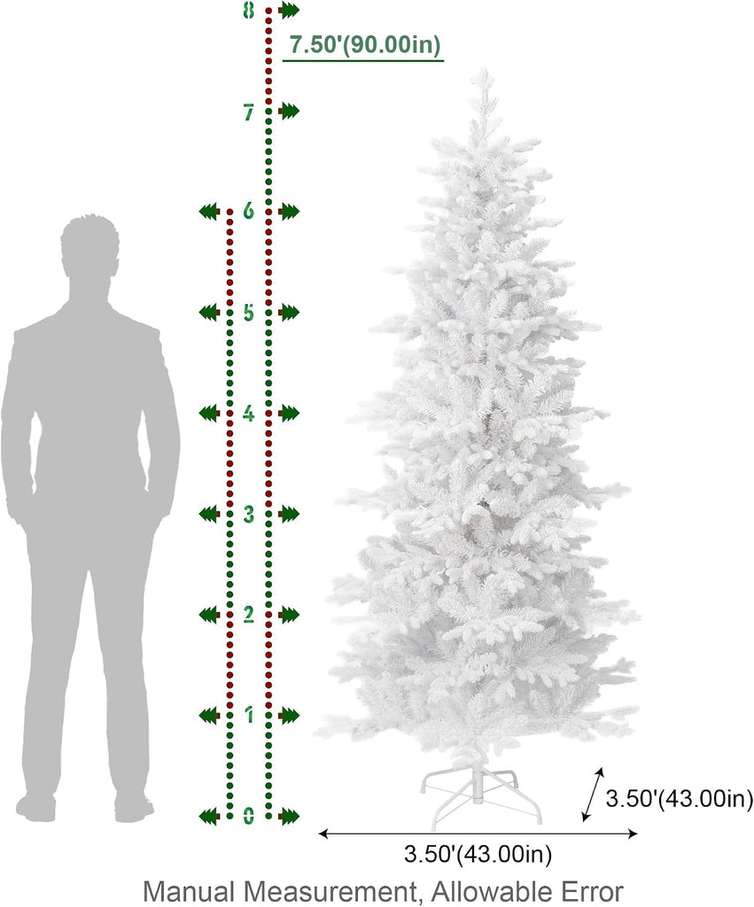 Prelit Artificial Christmas Tree, Slim Flocked Christmas Tree Elegant White Frostfall Fir with 1,486 Tips, 360