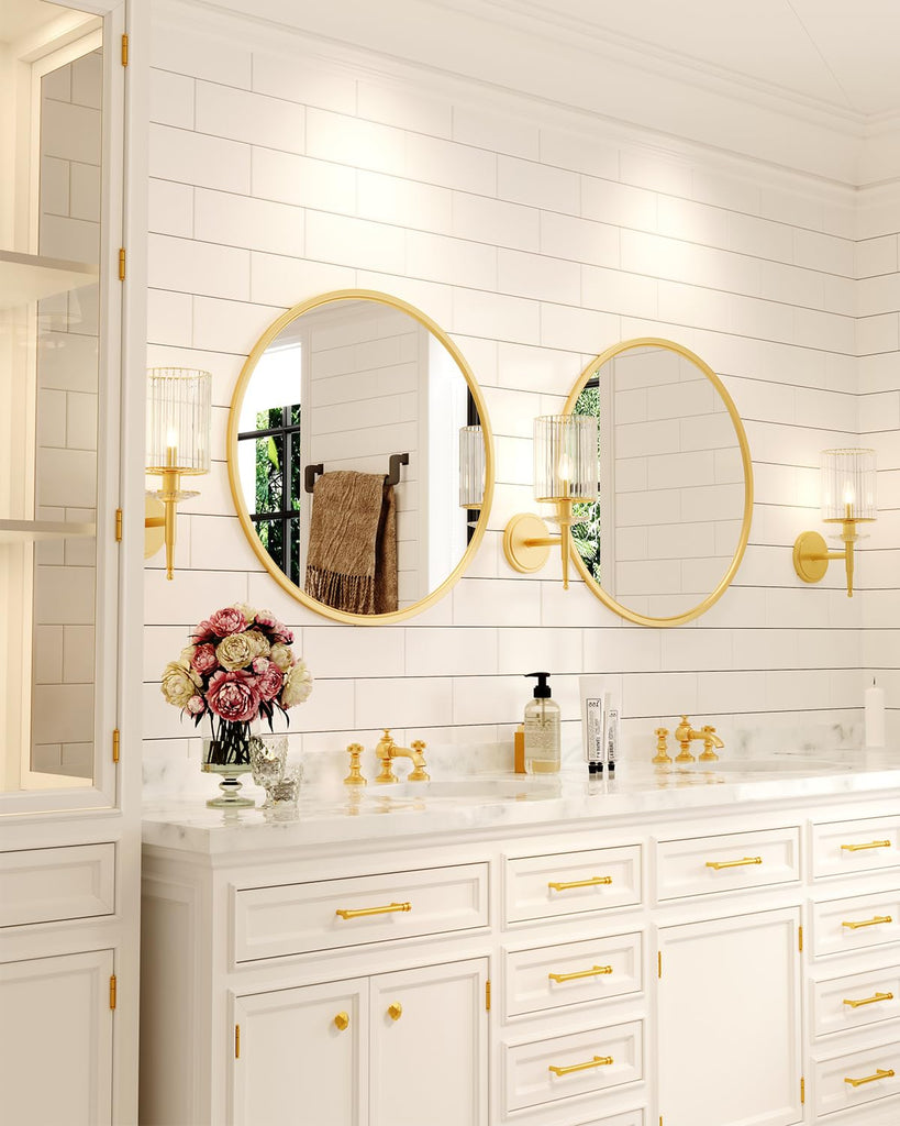 Round Gold Mirror, 28 inch Golden Circle Bathroom Mirror for Wall, Entryway Living Room with Metal Frame Decor
