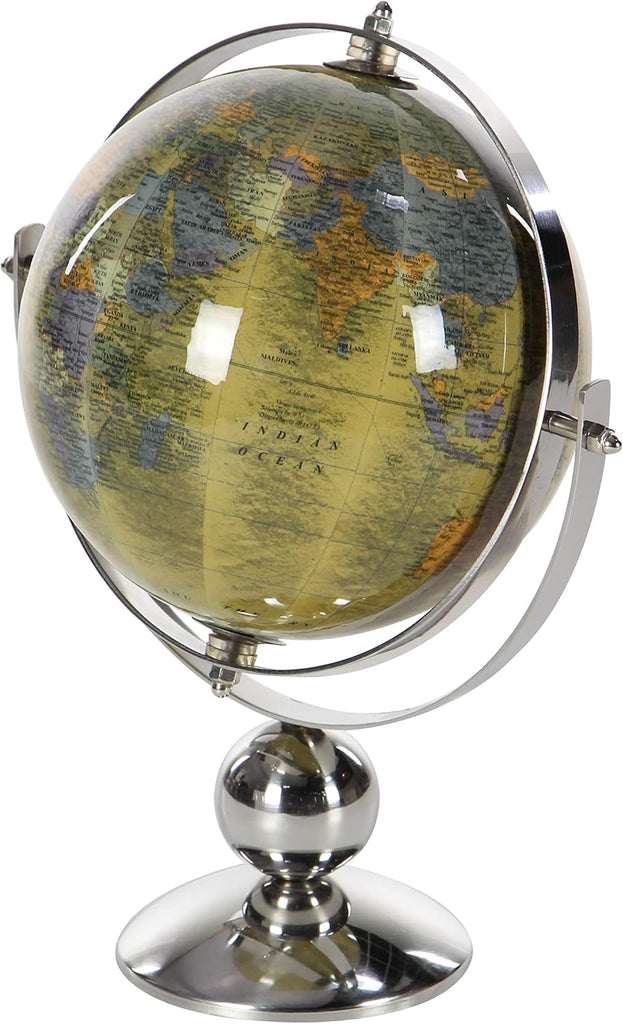 Stainless Steel Metal Globe, 10" x 7" x 11", Silver