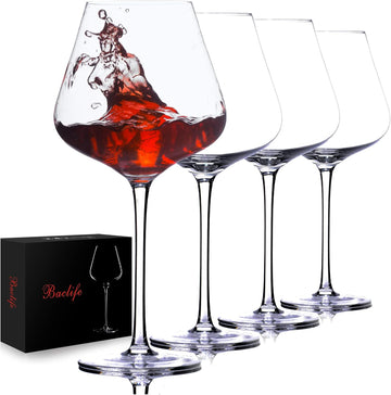 Hand Blown Red Wine Glasses Set of 4 - 23 oz Burgundy Wine Glasses With Long Stem - Large Premium Crystal Wine Glass