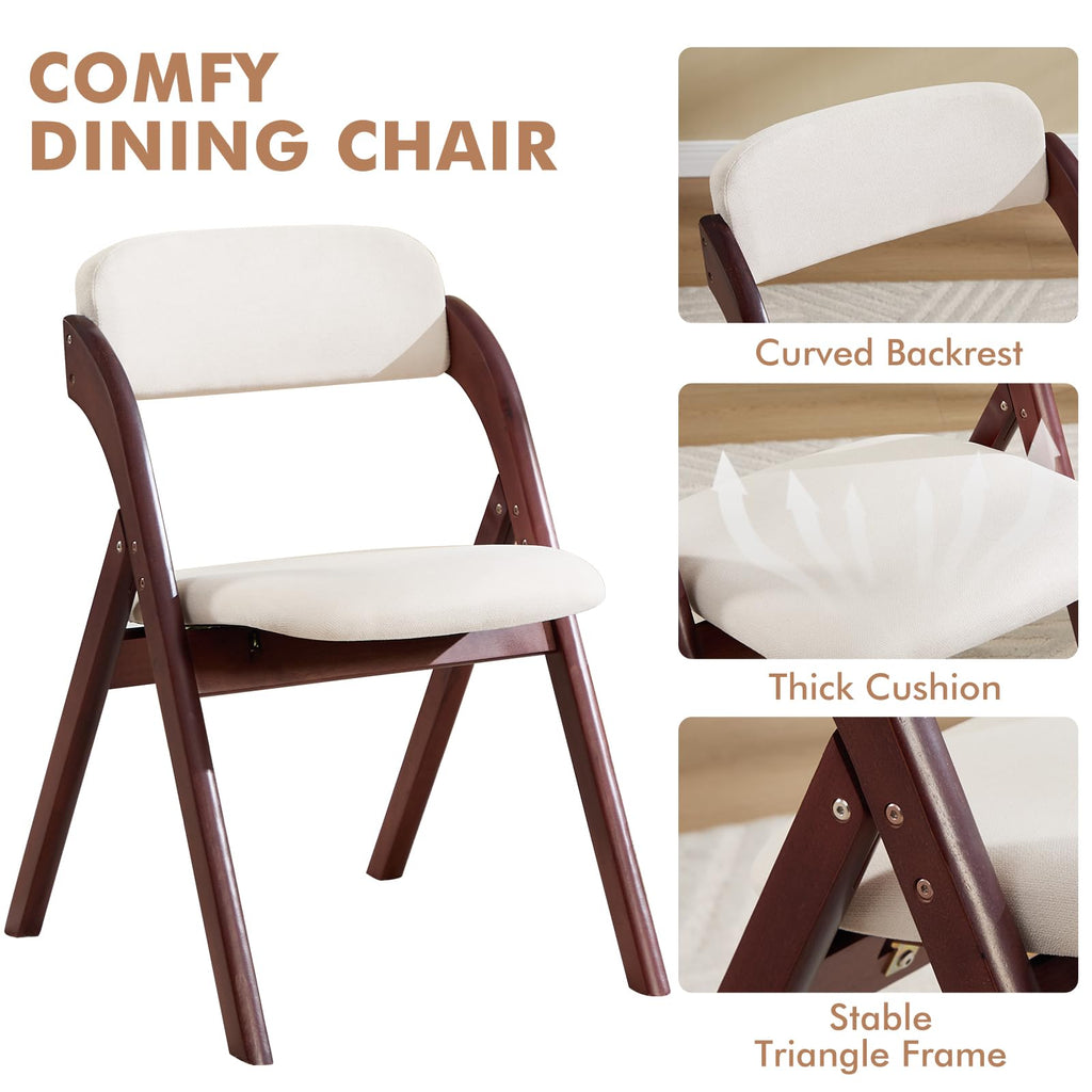 6-Pack Folding Chairs with Cushion, Linen Padded Foldable Dining Chairs, Portable Walnut Wooden Folding Chairs Dining