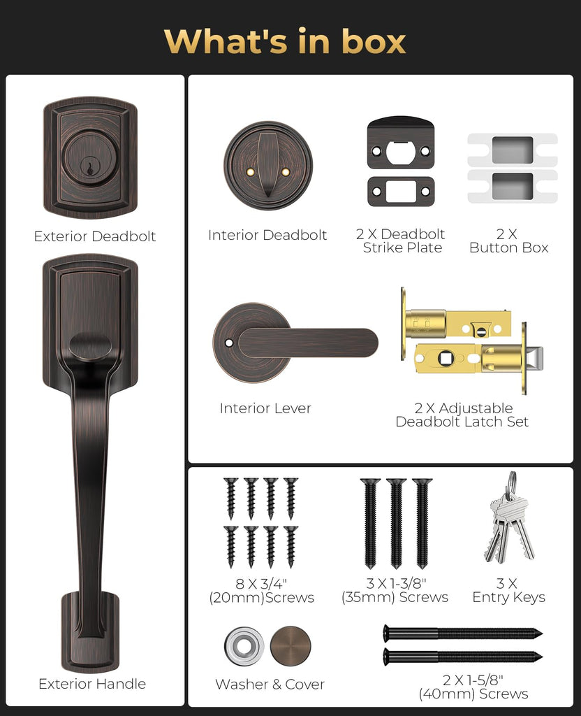 Bronze Front Door Handle and Deadbolt Set, Front Door Lock Set