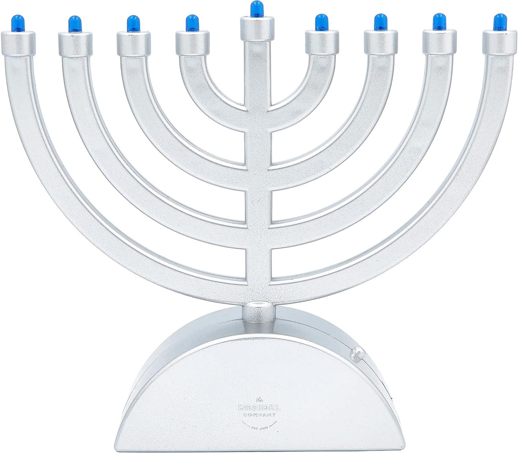 Silver Matte Mini Electric Classic , 7.3" Inch Classic Hanukkah , LED Travel Menora, Batteries or USB Powered, Micro