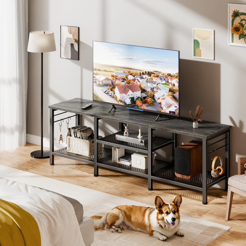 55 Inch TV Stand, Entertainment Center with Shelves, Black Oak