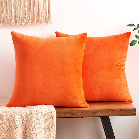 Fall Orange Throw Pillow Covers Decorative Velvet Set of 2 18x18 Inch Pillow Covers, Soft Burnt Orange Pillowcases