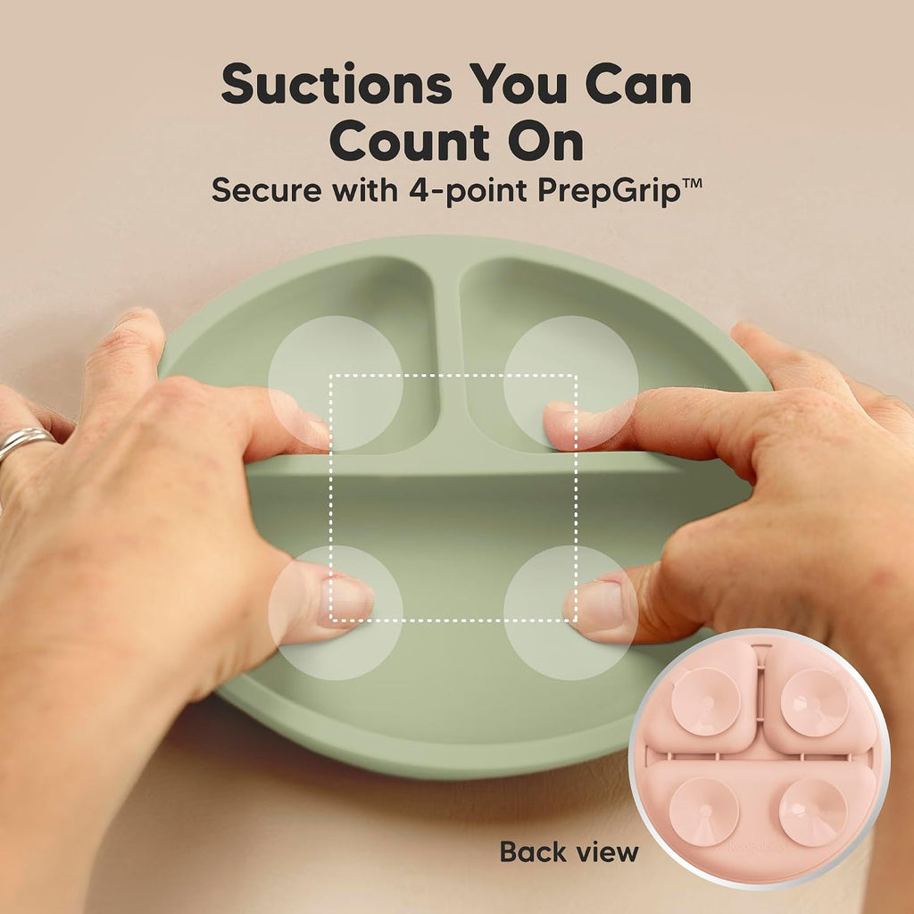 Suction Plates with Lids for Baby, 3pk, BPA-Free Silicone,Macaron