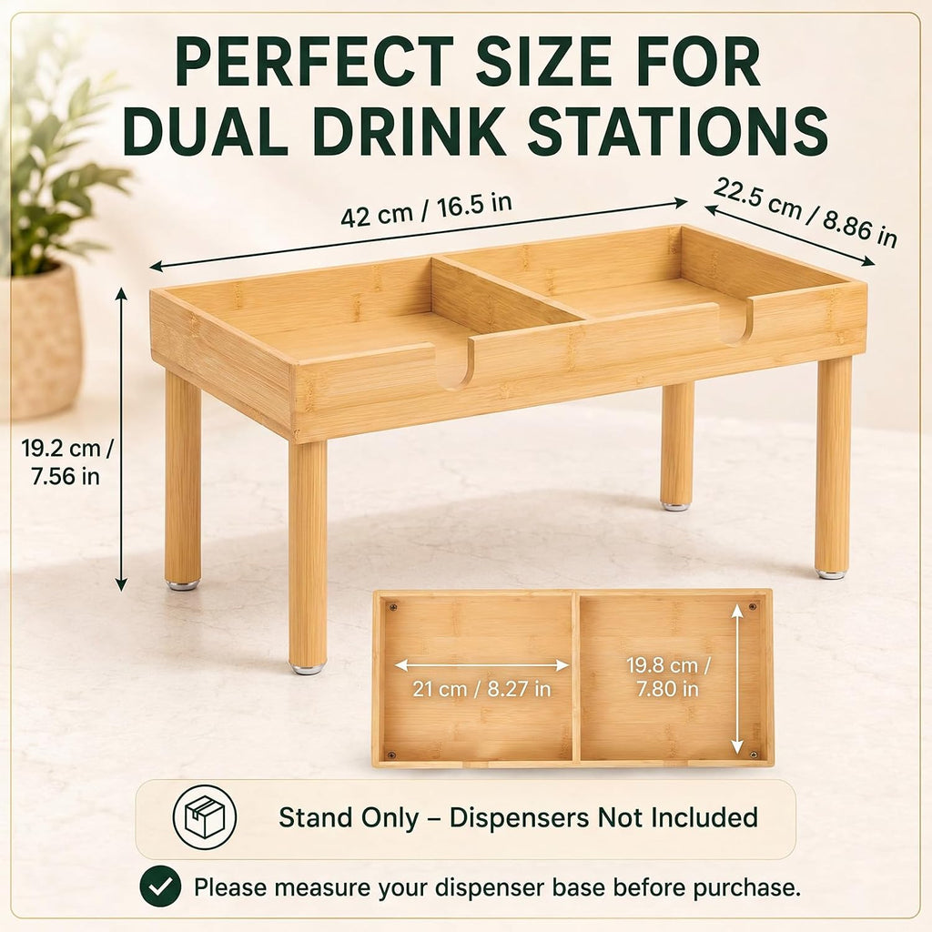 1 Gallon Bamboo Drink Dispenser Stand Beverage Dual Dispenser Stand