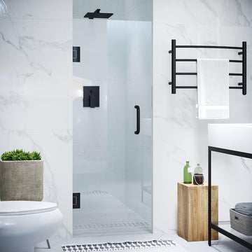 70" x 24" Frameless Shower Door in Matte Black, Water Repellent Glass Shower Door with Seal Strip Parts and Handle