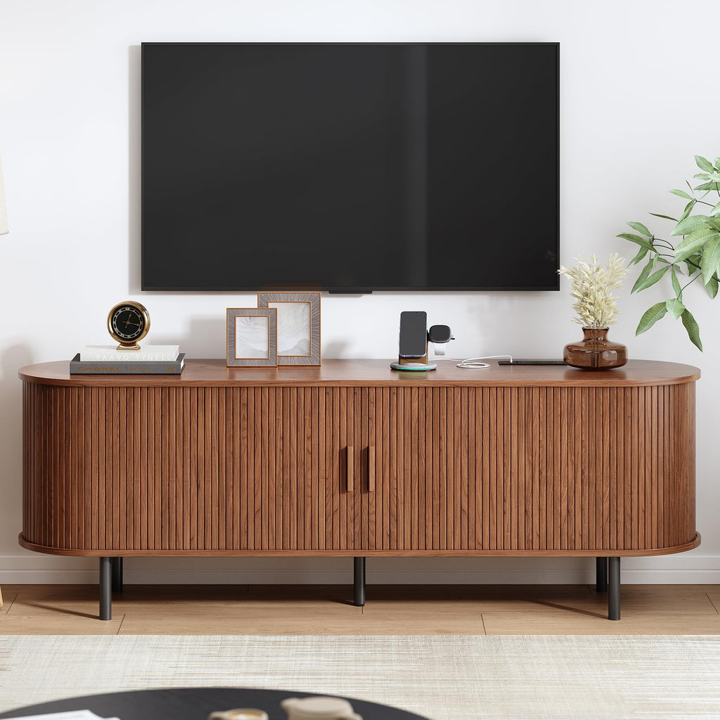 63" Mid Century Modern TV Stand with Sliding Doors for 65" TV