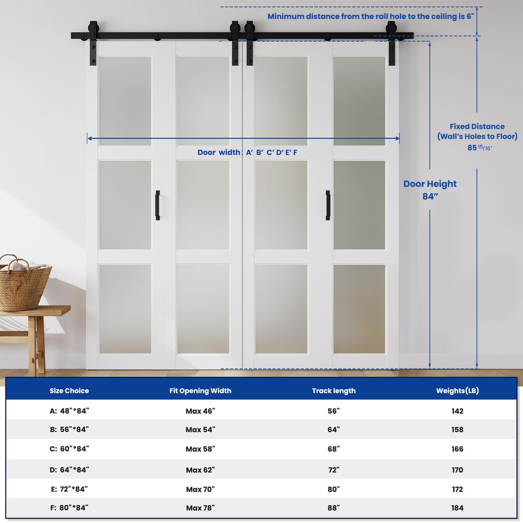 64" x 84" (Double 32") Bifold Barn Door with Hardware Kits
