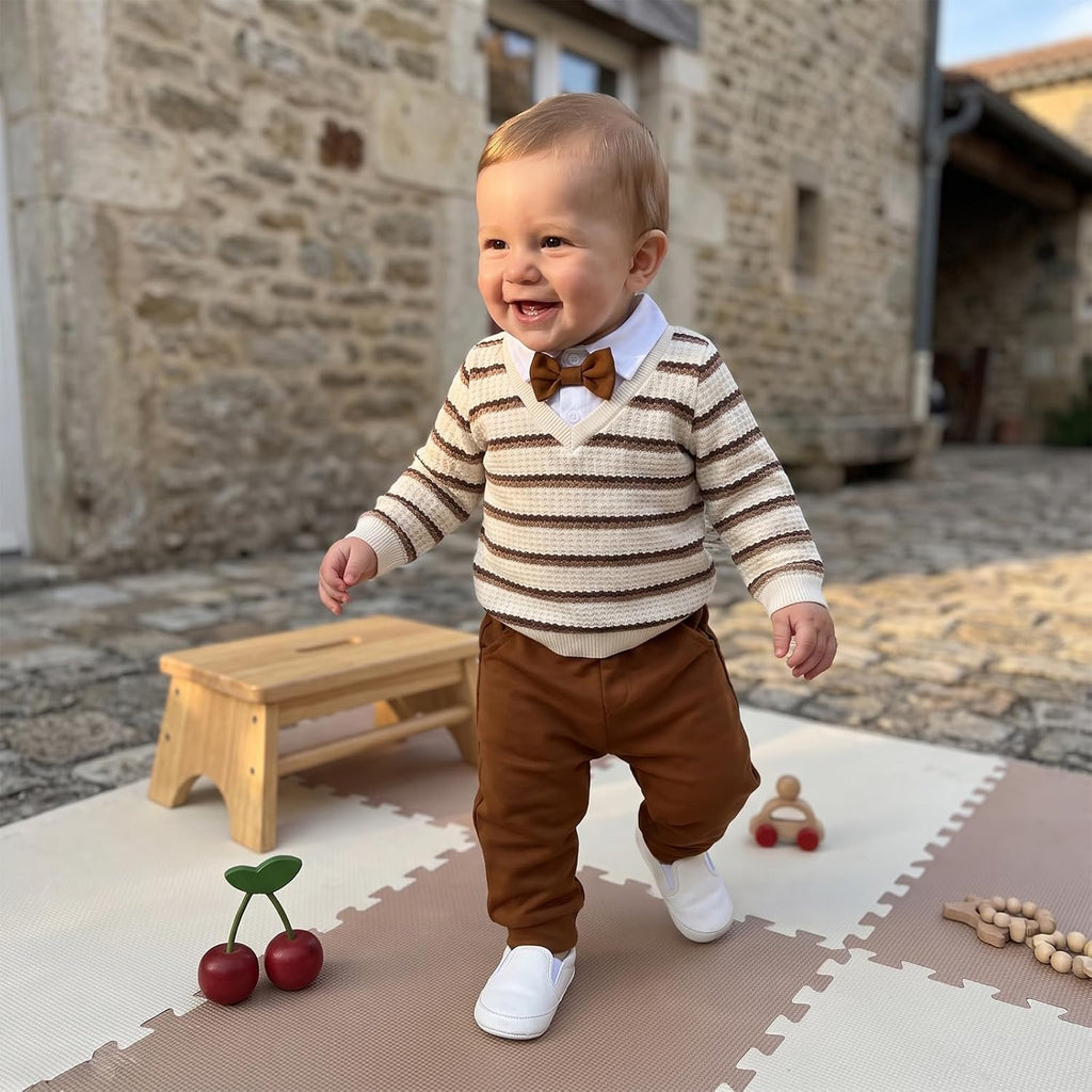 Toddler Baby Boy Outfit Collared Sweatshirt Pants Set Fall Clothes