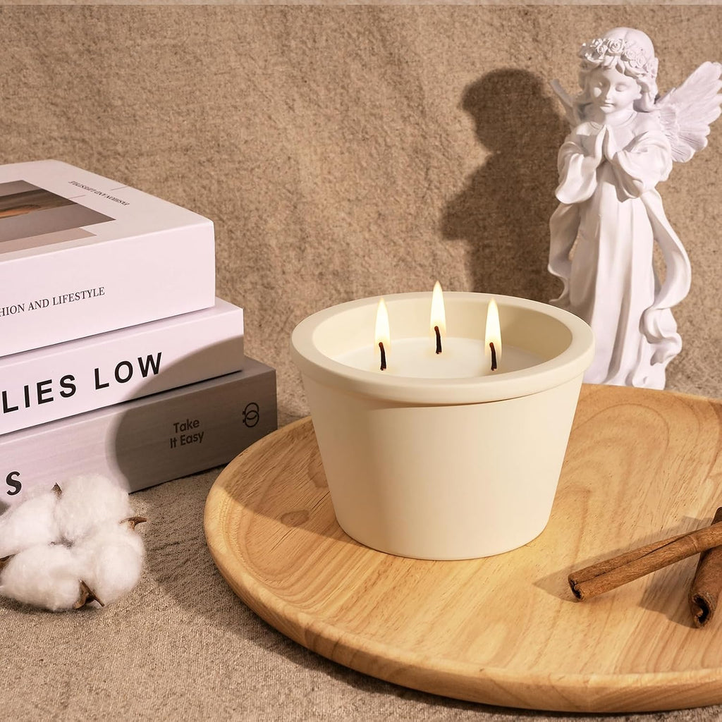 Large 20oz Scented Candle - Creamy Vanilla, 3 Wick Non Toxic Soy Candles for Women, Matte Ivory White Ceramic Jar