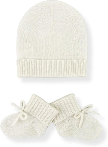 100% Cashmere Baby Beanie & Booties Gift Set 0-6 Months Cream