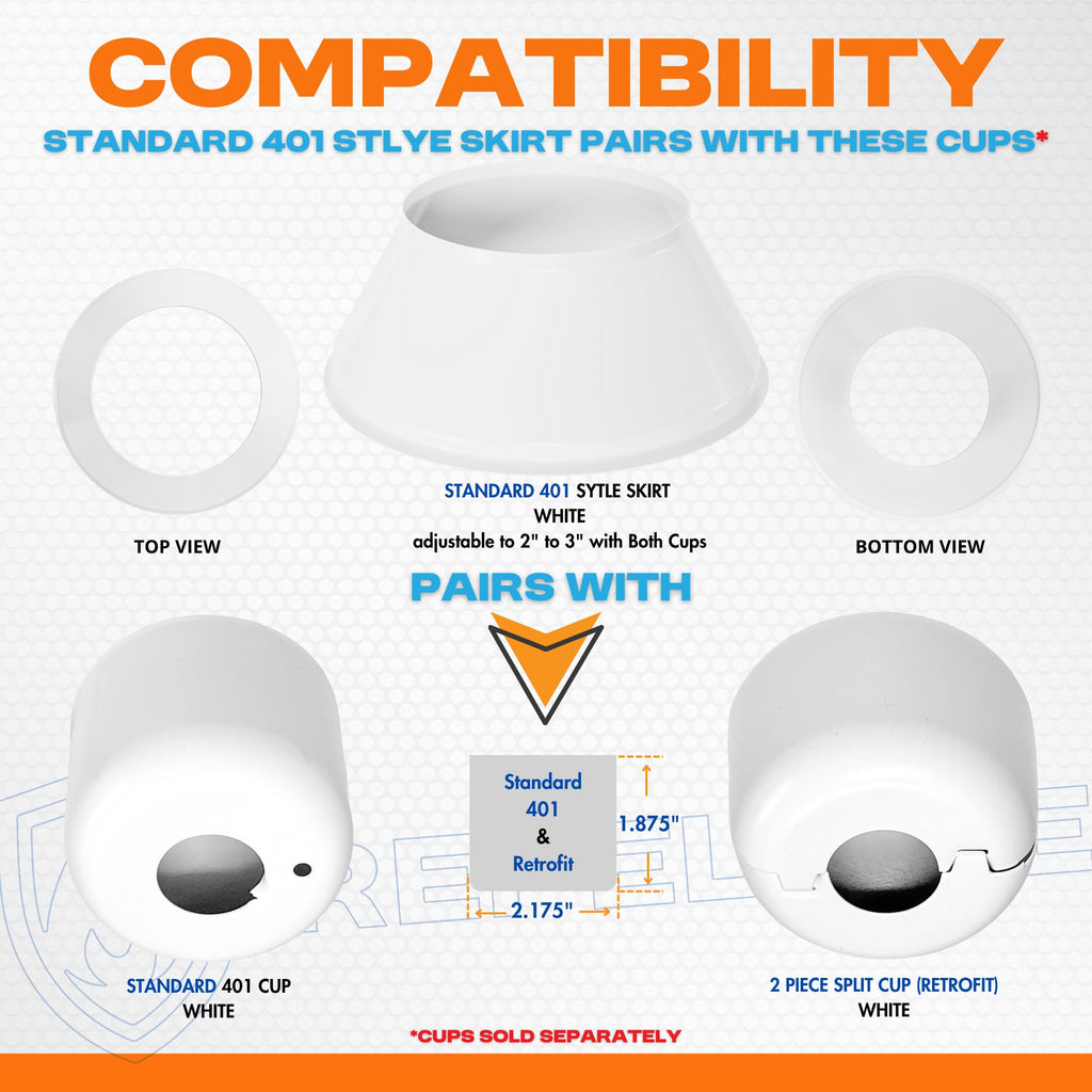Fire Sprinkler Escutcheon Skirt, Standard 401 Style Escutcheon Pendant Skirt White, Works with Standard 401 Style Cup