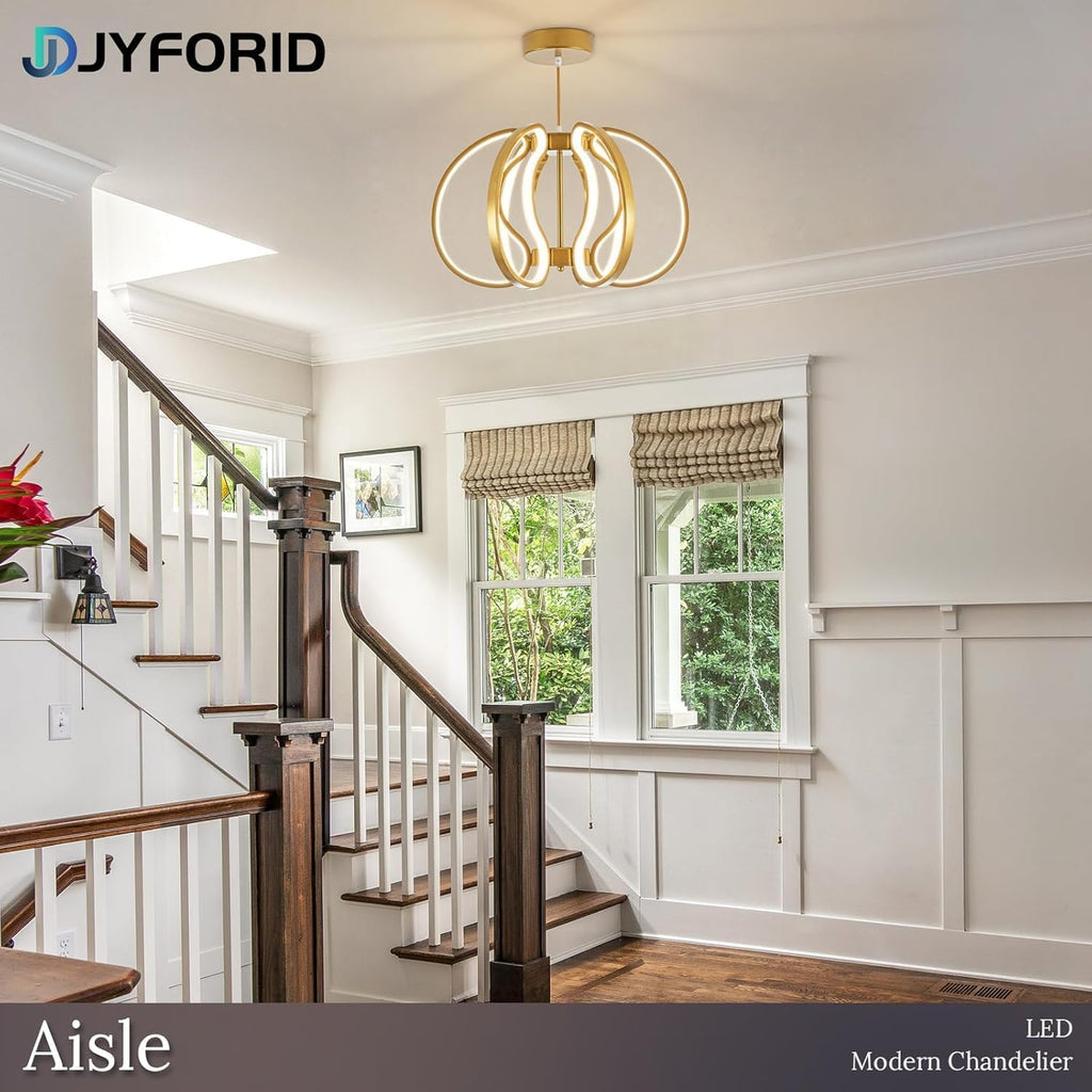 Modern Gold Chandelier with Remote Control, 69W 3-Color Temperature Dimmable LED Chandelier for Dining Room, Hanging