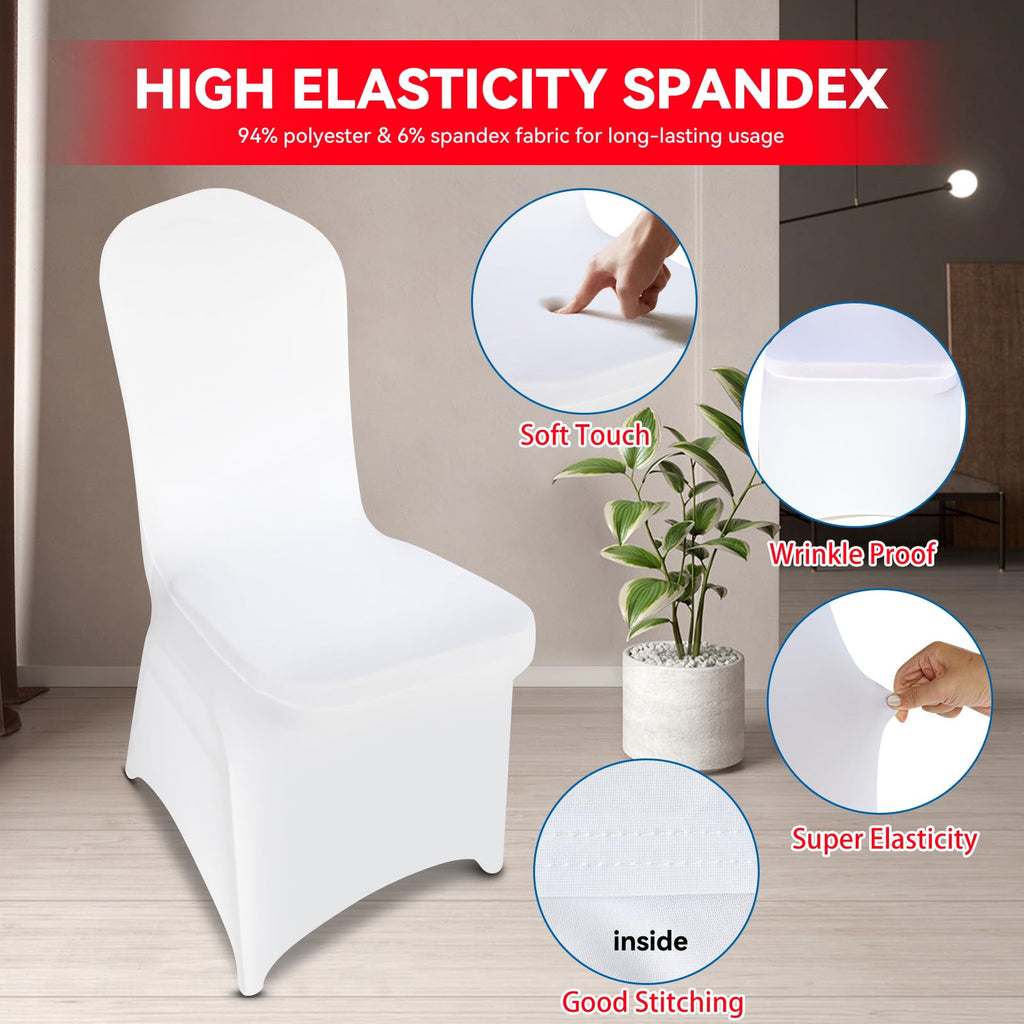 100 Pcs White Stretch Chair Covers - Premium Polyester Spandex Slipcovers for Wedding, Party, Banquet, Dining & Event