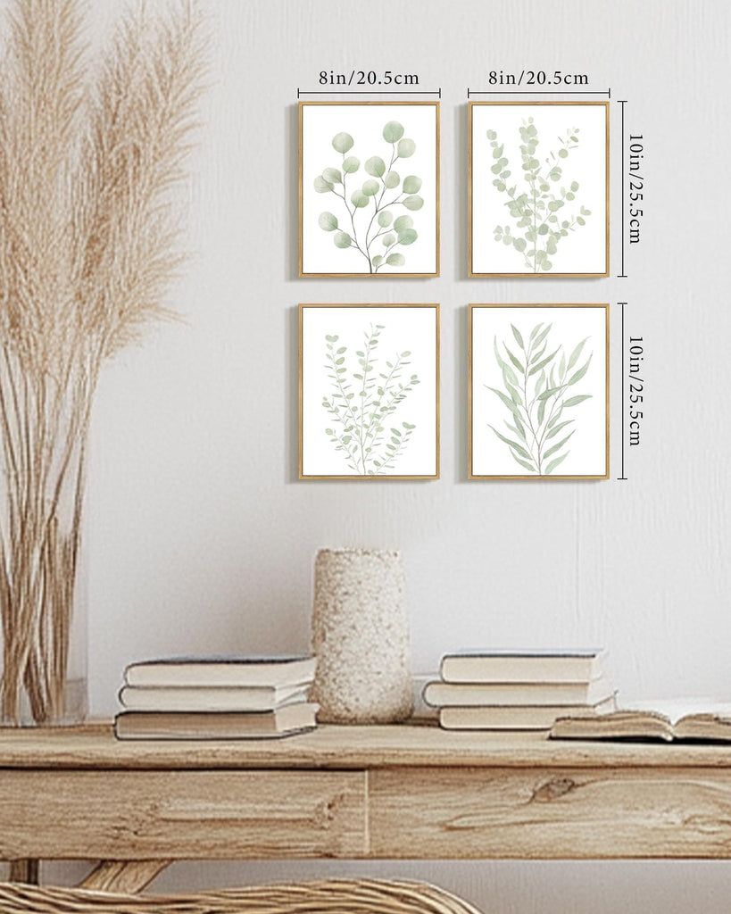 Botanical Plant Framed Wall Art Boho Wall Decor Sage Green Eucalyptus Leaf Prints Minimalist Aesthetic Ready to Hang