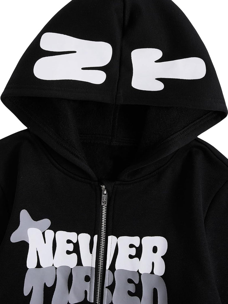 Boy's Zip Up Hoodies Y2k Letter Graphic Sweatshirt