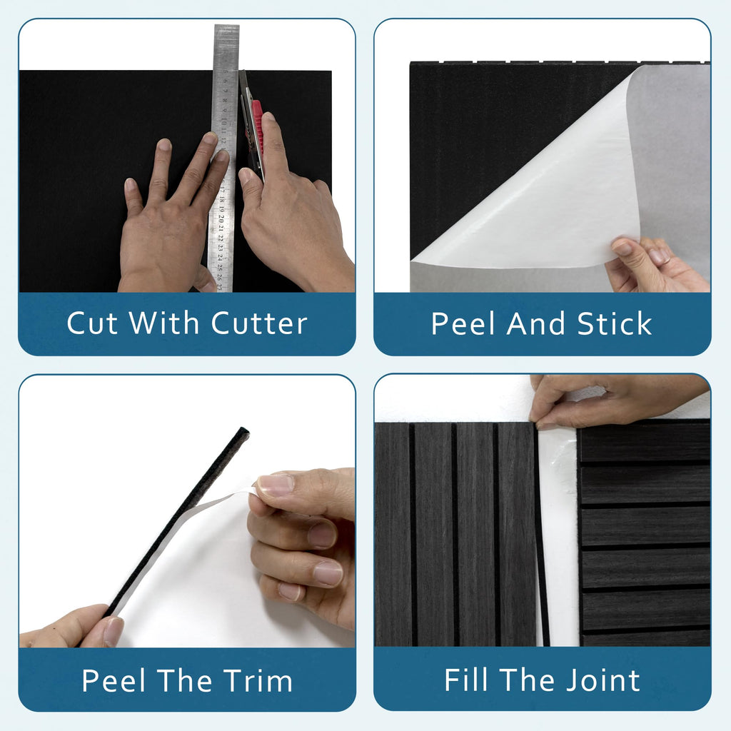 4-Pack Peel & Stick Acoustic Wood Slat Wall Panels
