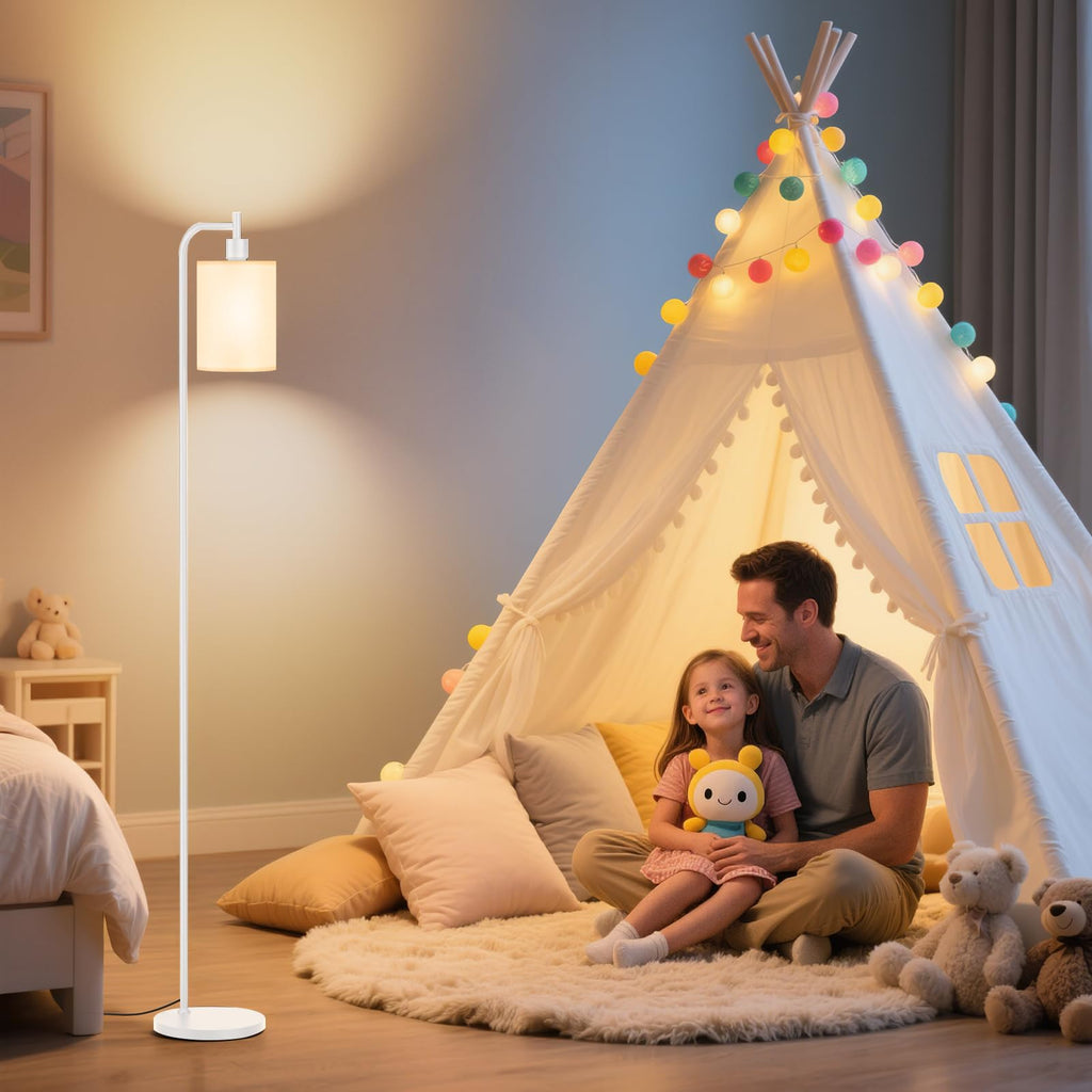Floor Lamp with Linen Shade, Dimmable Tall Standing Lamp with Remote Control & 3 Color Temperatures, Modern Floor