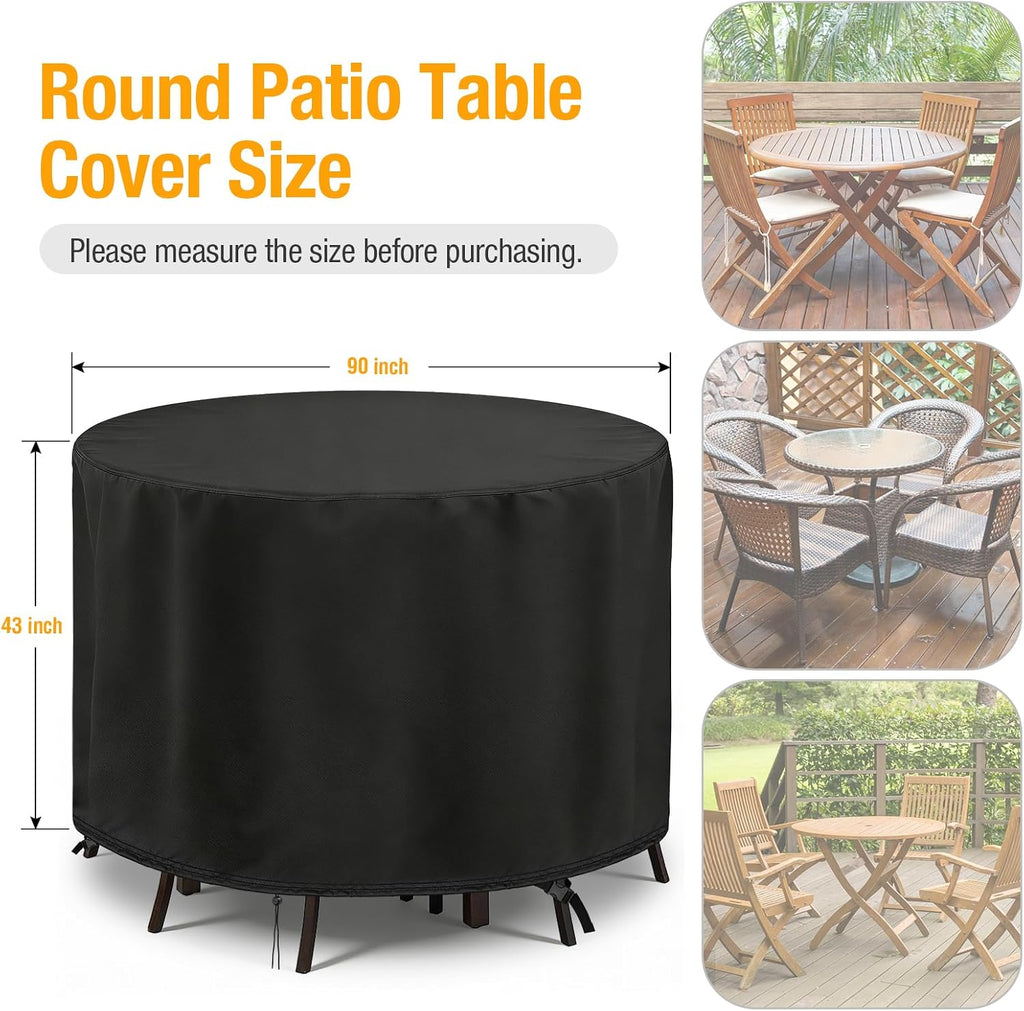 Round Patio Furniture Set Cover,Outdoor Round Table Cover 90"D x 43"H | Waterproof,Windproof,UV
