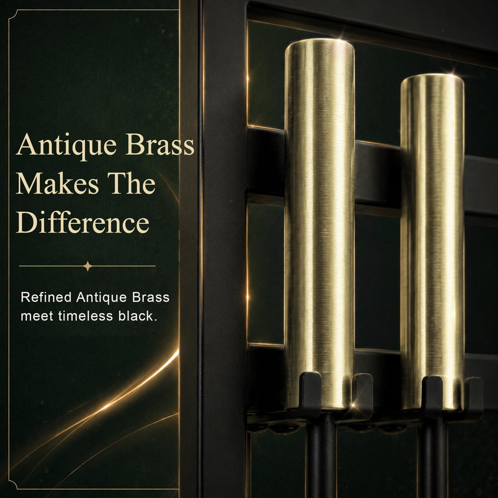 5-Piece Fireplace Tool Set, 30" One-Piece Stand, Antique Brass