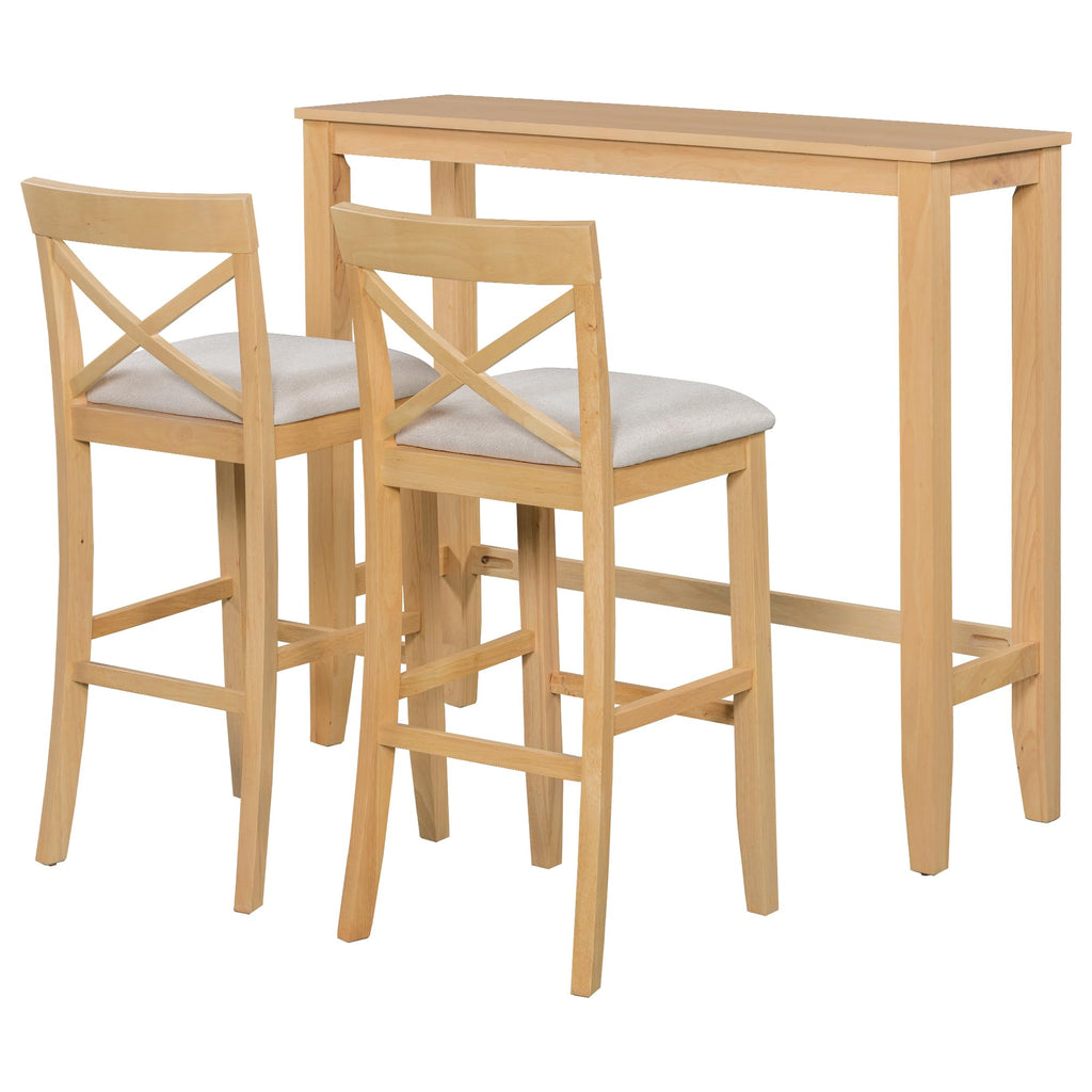 3 Piece Pub Table and Chair Set, Small Wood Counter Height Bar Table Set for 2, Breakfast Nook Table Set, 3 Piece
