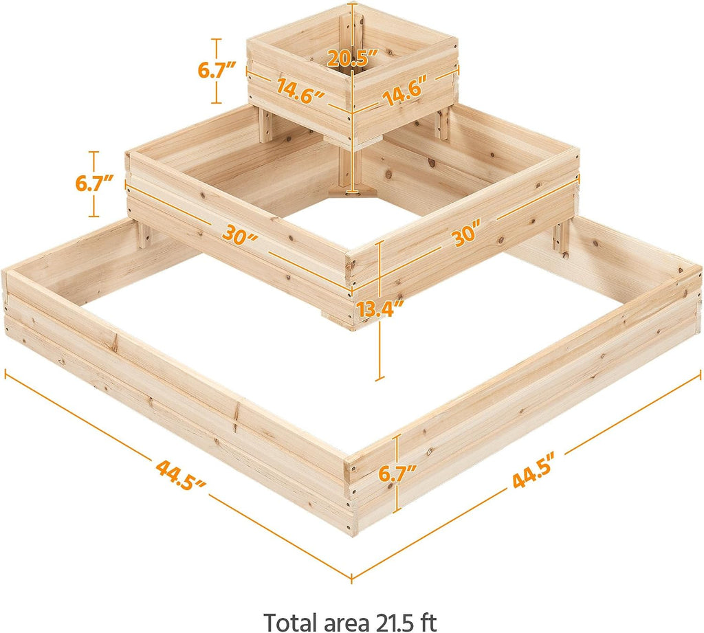 3 Tier Wooden Raised Garden Bed Open-Bottom Planter Box, 1Pcs | 3-tier planter saves space, open-bottom for deep