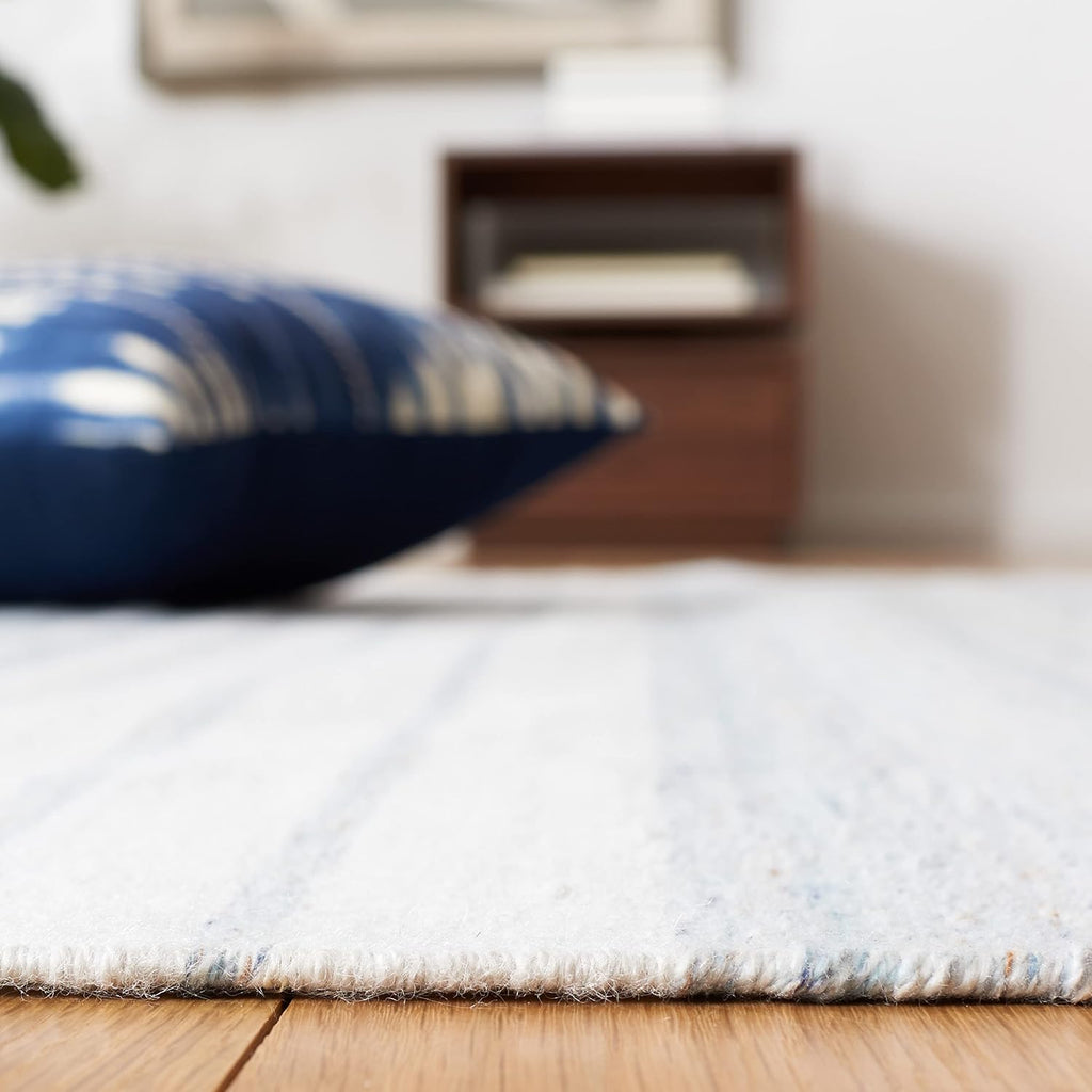 Kilim Collection Area Rug, Ivory & Light Blue, Handmade Stripe, Ideal for High Traffic Areas (KLM277M)