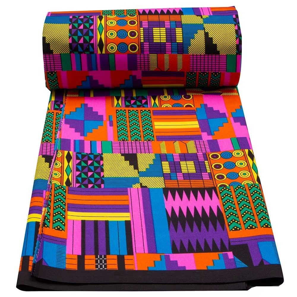 6 Yards Kente African Fabrics Bright Color Polyester African Cloth by Yard Ankara Fabric Sewing for Crafts