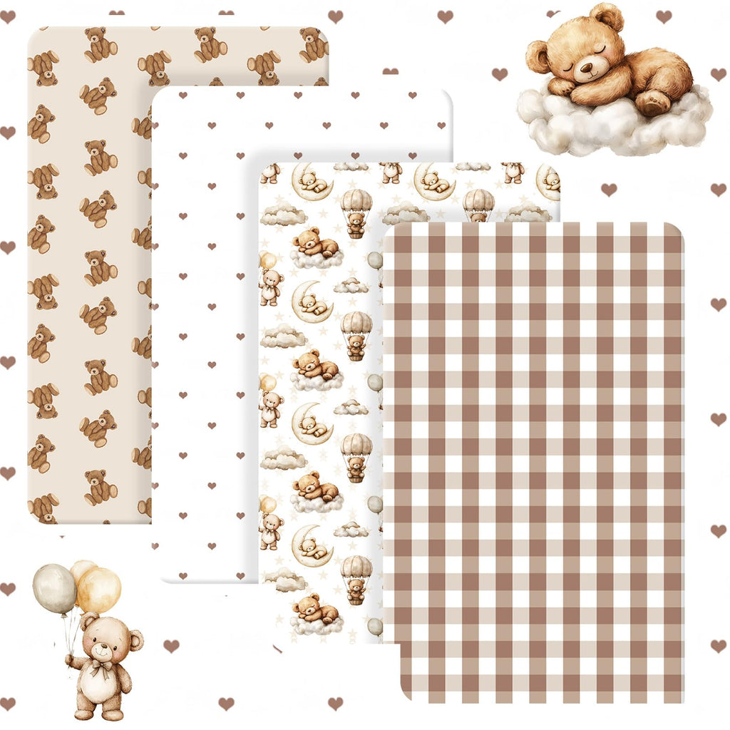 4 Pack Crib Sheets for Baby 52'' X 28" Brown Bear Crib Sheet