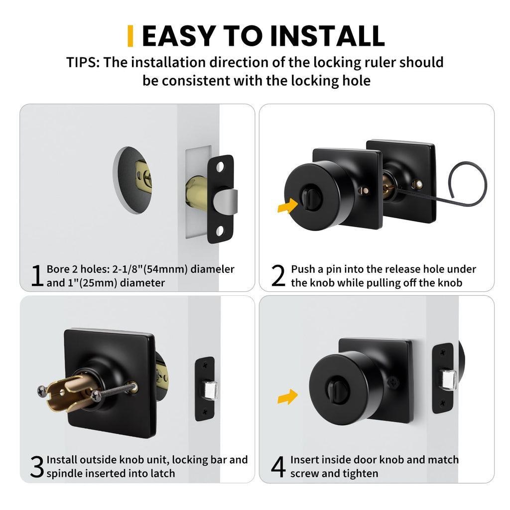 Matte Black Keyed-Alike Exterior Door Knobs, Front Door Knob with Lock and Key, Black Door Knobs Entry Door Knob 3