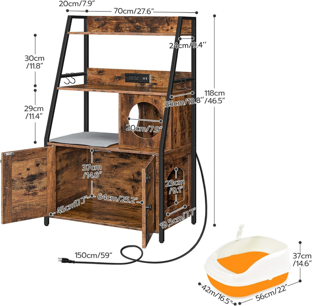 Litter Box Enclosure with 2 Storage Shelves, Tall Litter Box Furniture Hidden with Charging Station, Indoor Hidden