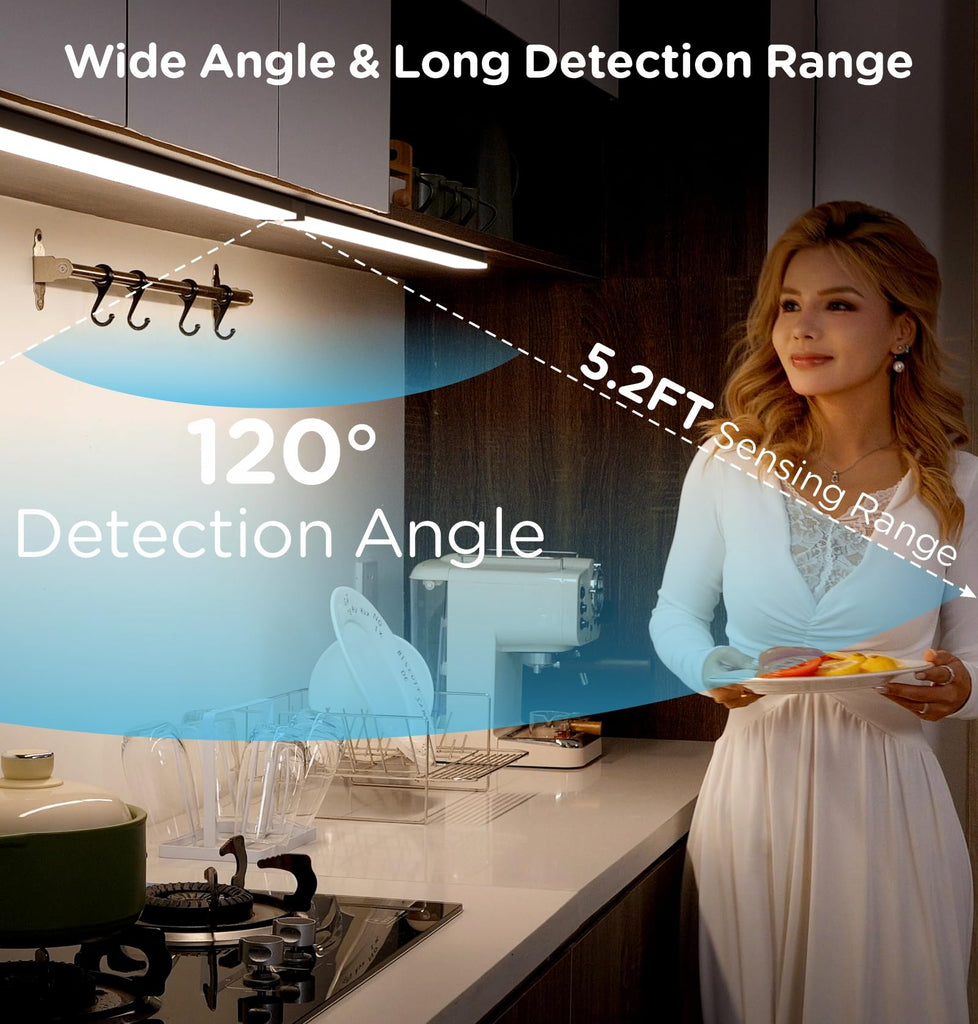Under Cabinet Lighting Plug in 12 Inch, 120V Motion Sensor Lights Indoor, 3CCT 3000/4000/5000K, Aluminum Linkable